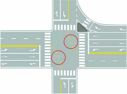 a,小型车转弯线   b,车道连接线   c,路口导向线   d,非机动车引导线